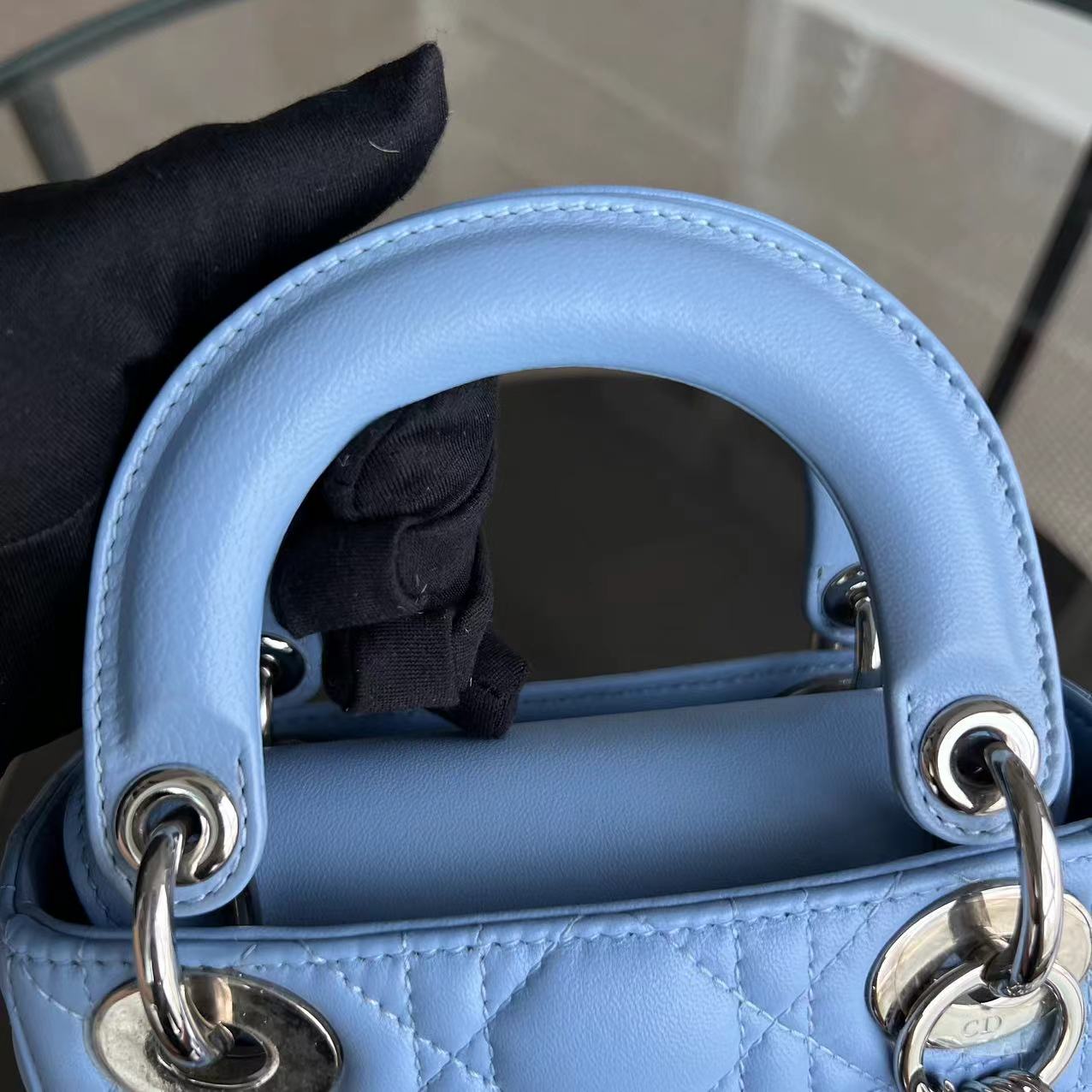 *Adjustable Strap* Lady Mini Cannage Lambskin Sky Blue Silver Hardware