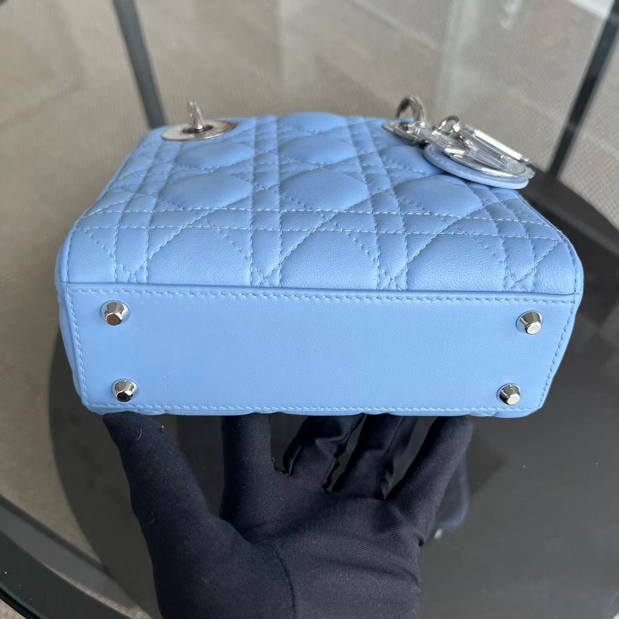 *Adjustable Strap* Lady Mini Cannage Lambskin Sky Blue Silver Hardware