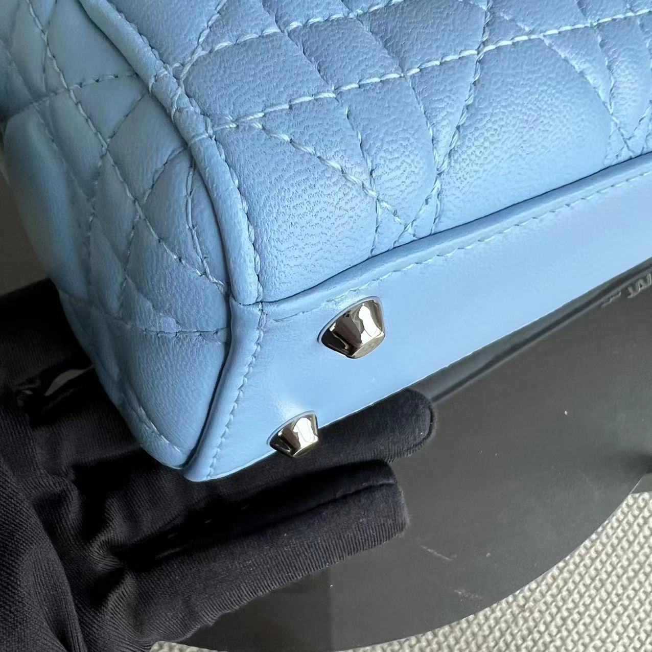 *Adjustable Strap* Lady Mini Cannage Lambskin Sky Blue Silver Hardware