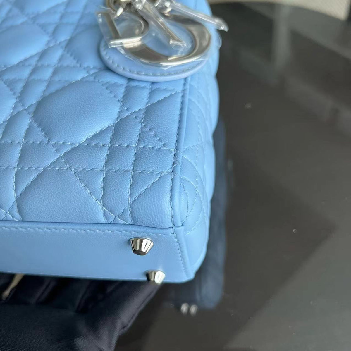 *Adjustable Strap* Lady Mini Cannage Lambskin Sky Blue Silver Hardware