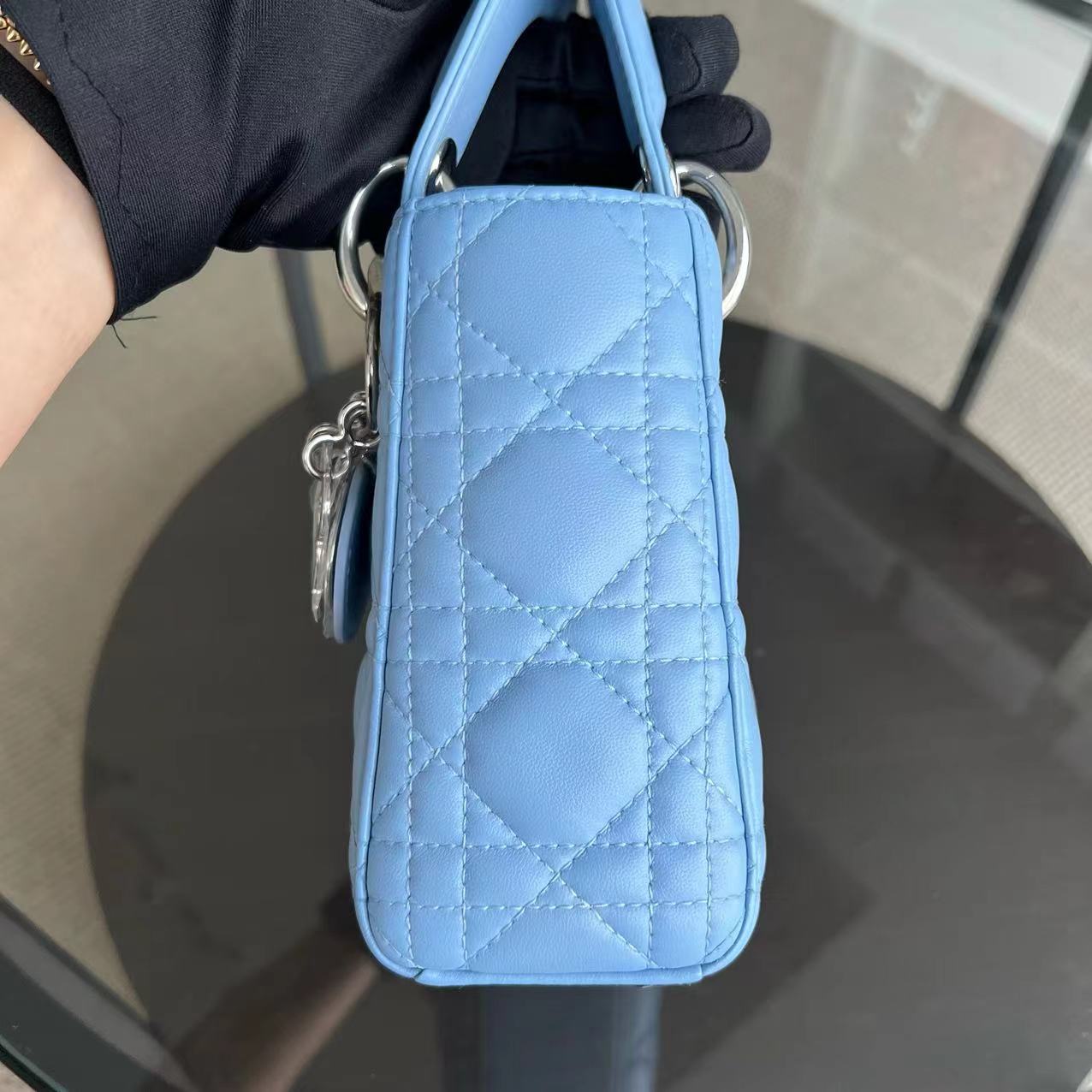 *Adjustable Strap* Lady Mini Cannage Lambskin Sky Blue Silver Hardware