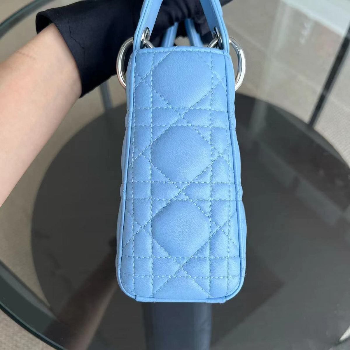 *Adjustable Strap* Lady Mini Cannage Lambskin Sky Blue Silver Hardware