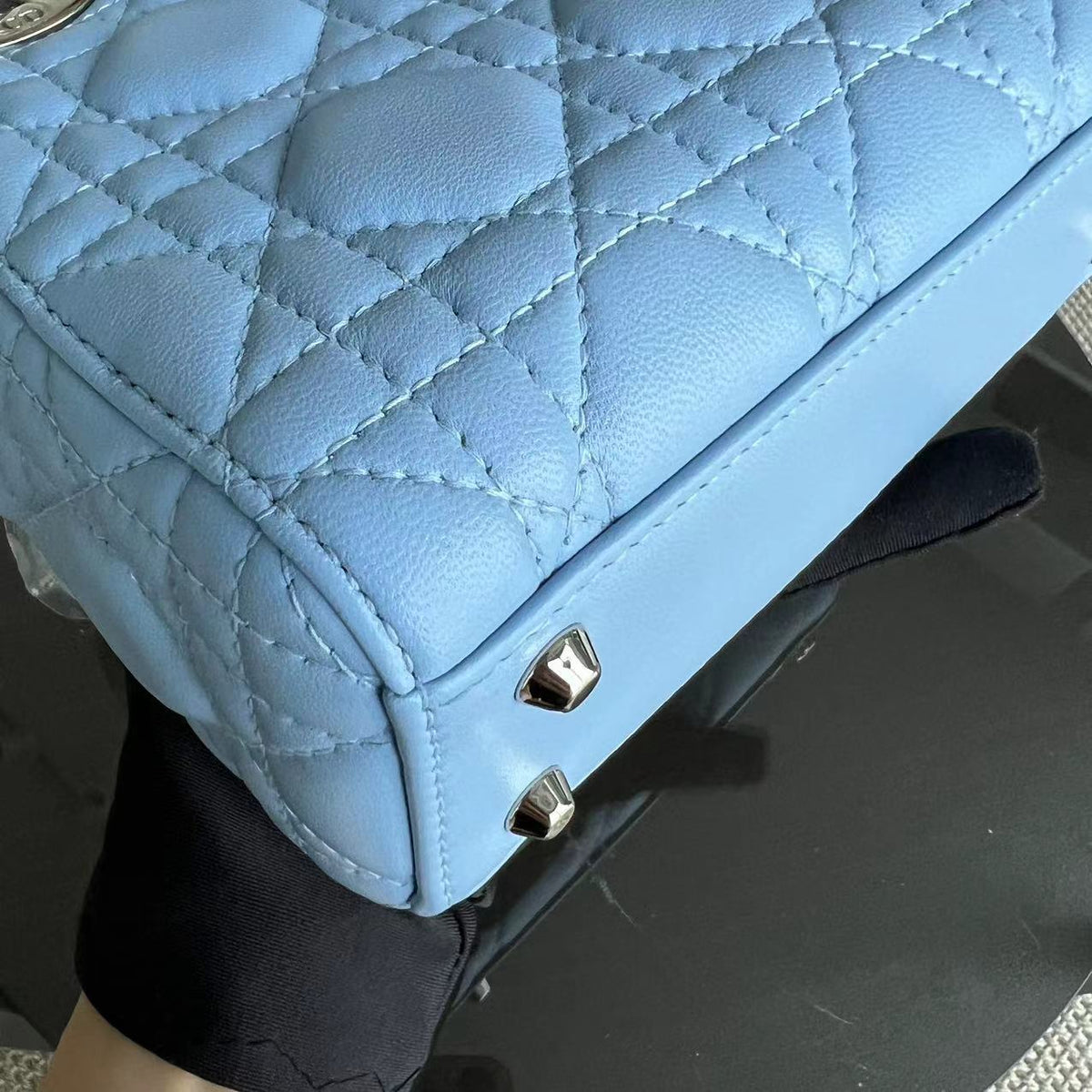 *Adjustable Strap* Lady Mini Cannage Lambskin Sky Blue Silver Hardware