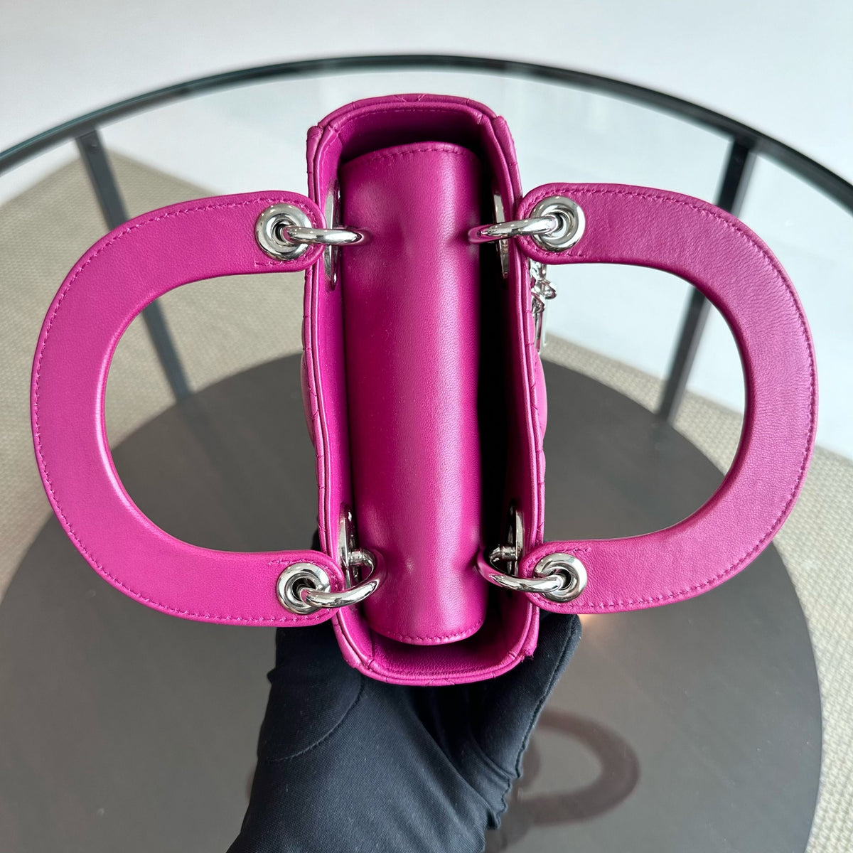 *Adjustable strap* Lady Mini Lambskin Flap Cannage Purple SHW