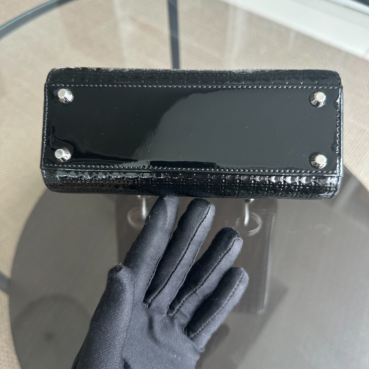 *Adjustable strap* Lady Mini Micro-Cannage Glazed Calfskin Leather Black SHW