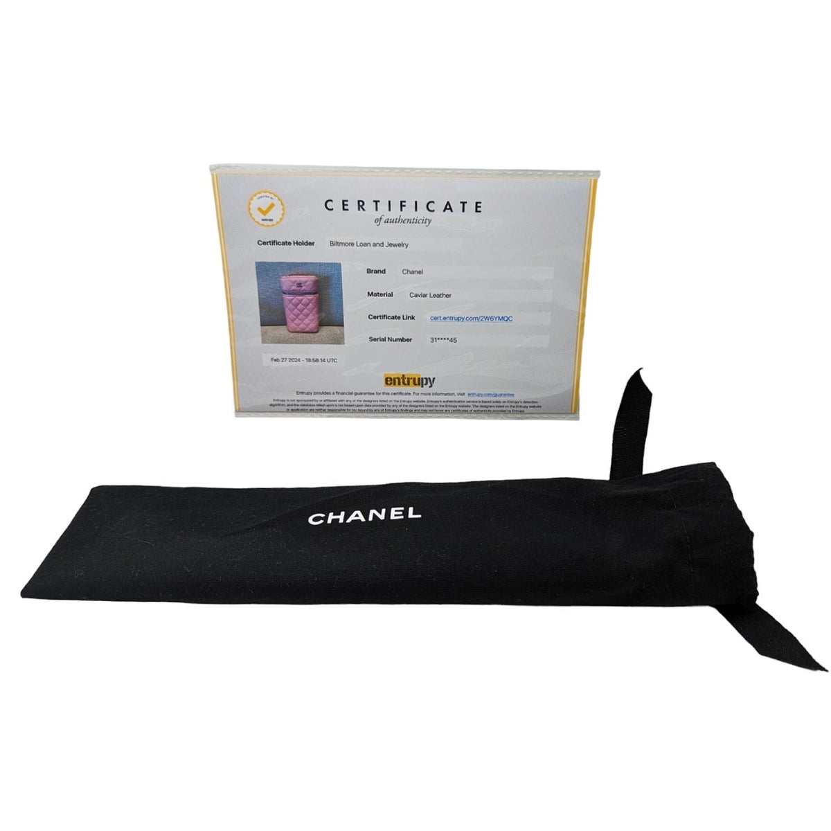 Chanel Rose Quilted Caviar Vanity O-Phone Holder With Chain