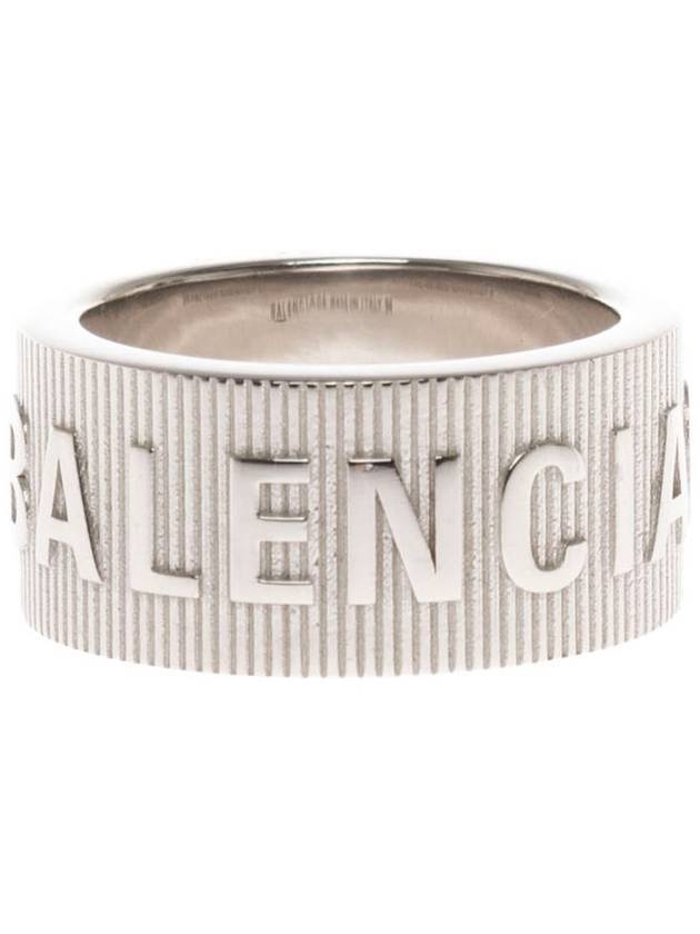 Luxury Balenciaga  Striped Logo Ring Silver