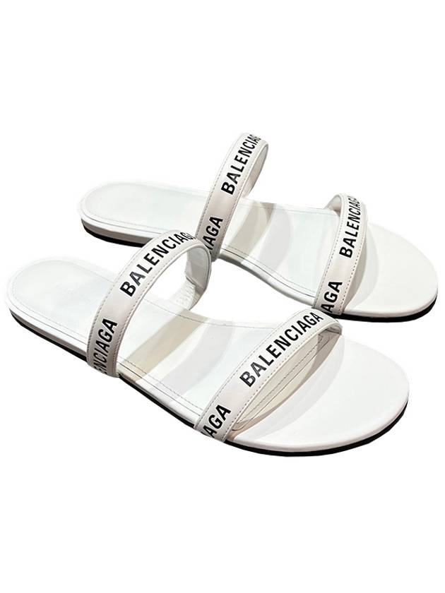 Luxury Balenciaga  Logo Round Slippers White