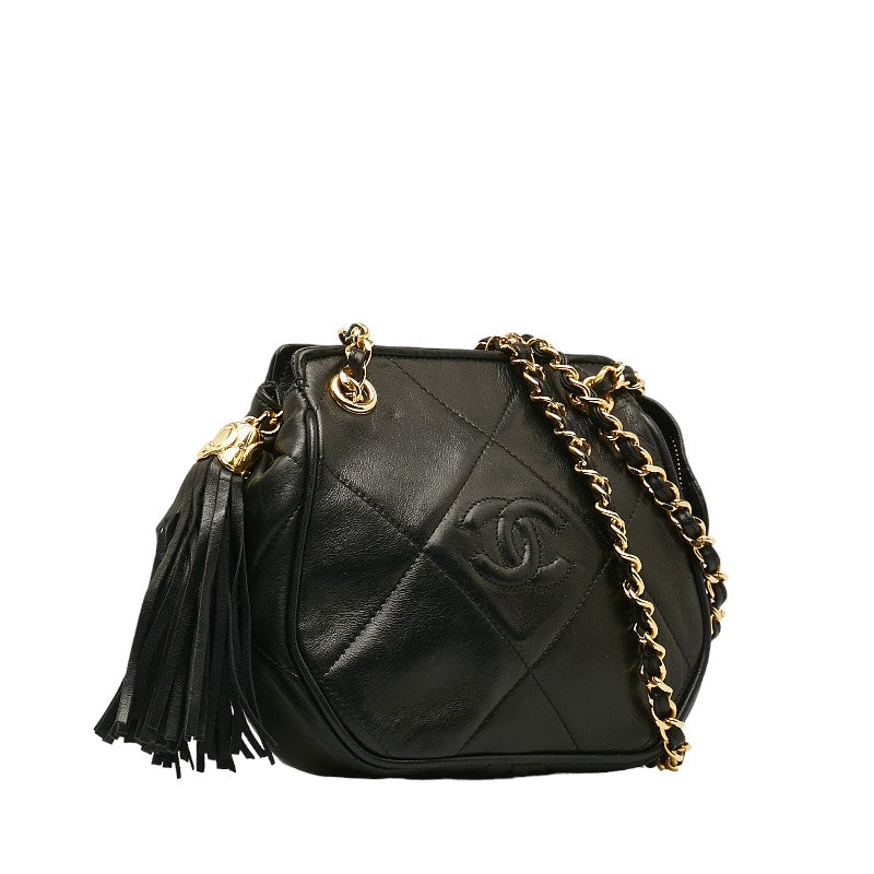 Chanel Vintage Cocomark Mattress Tassel Chain houlder Bag Pocket Black  Lady Chanel