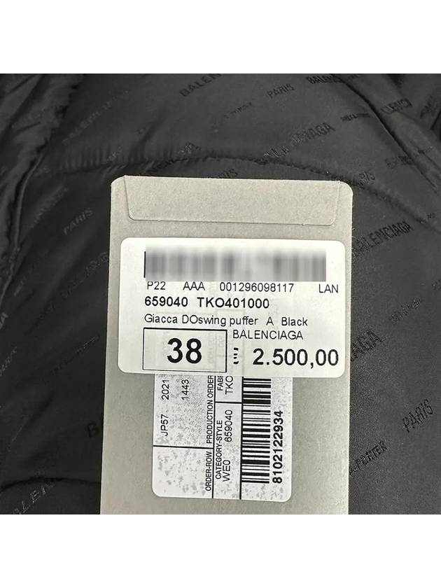 Luxury Balenciaga  WoMen's Swing Logo Puffer Down Padding Black