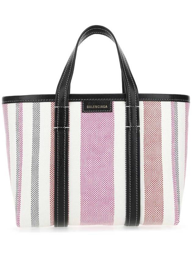 Luxury Balenciaga  Barbes East West Raffia Striped Shopper Tote Bag Pink