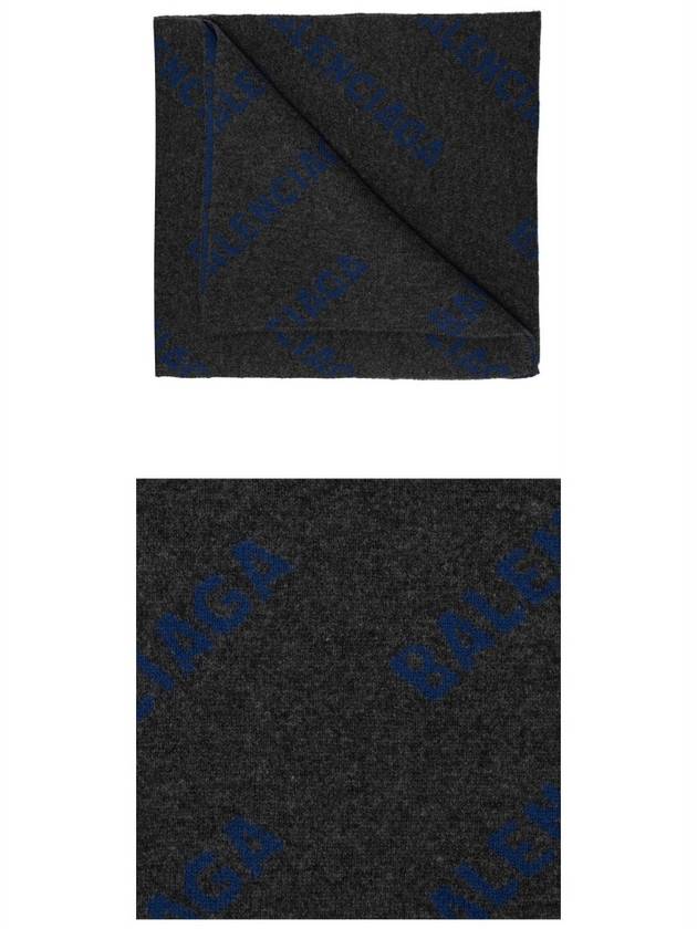 Luxury Balenciaga  All Over Logo Wool Muffler Blue Dark Grey