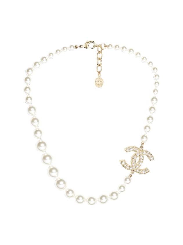 Necklace Metal Glass Pearls Resin & Gold Pearly White Crystal Chanel