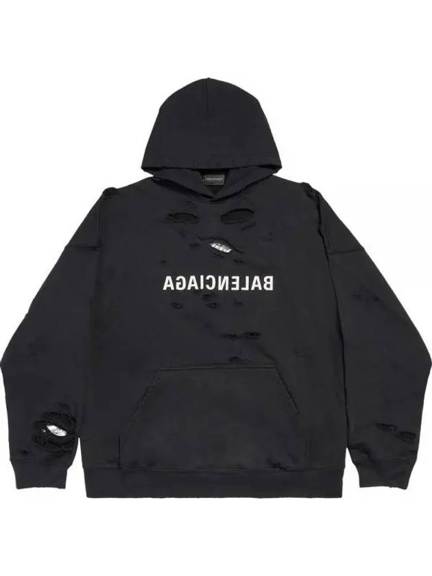 Luxury Balenciaga  Mirror Distressed Cotton Hoodie Black