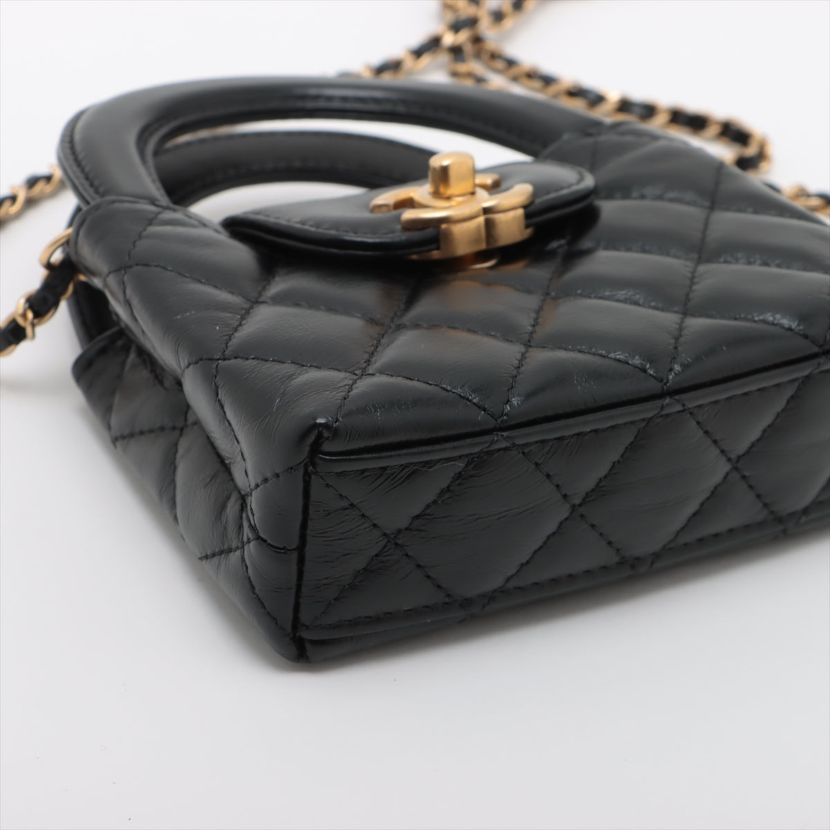 Chanel Mattress Leather 2WAY Shoulder Bag Black Gold  AP3435