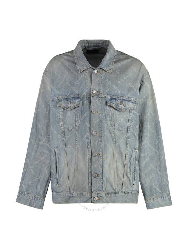 Luxury Balenciaga  Logo Print Denim Jacket Blue