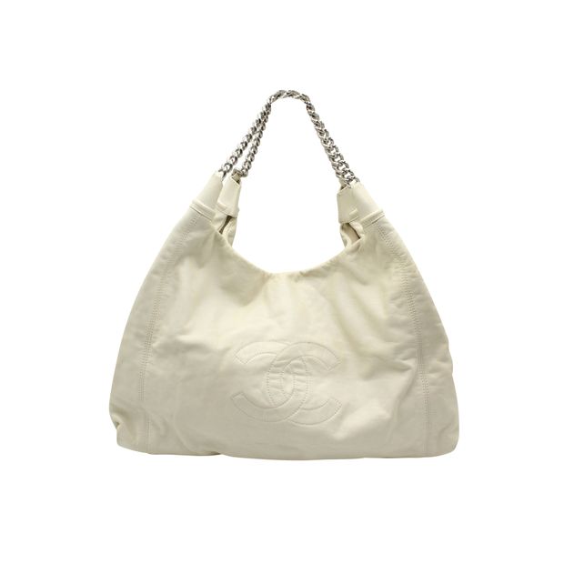 CHANEL Vintage Ivory Leather "Cc" Tote 2008-2009