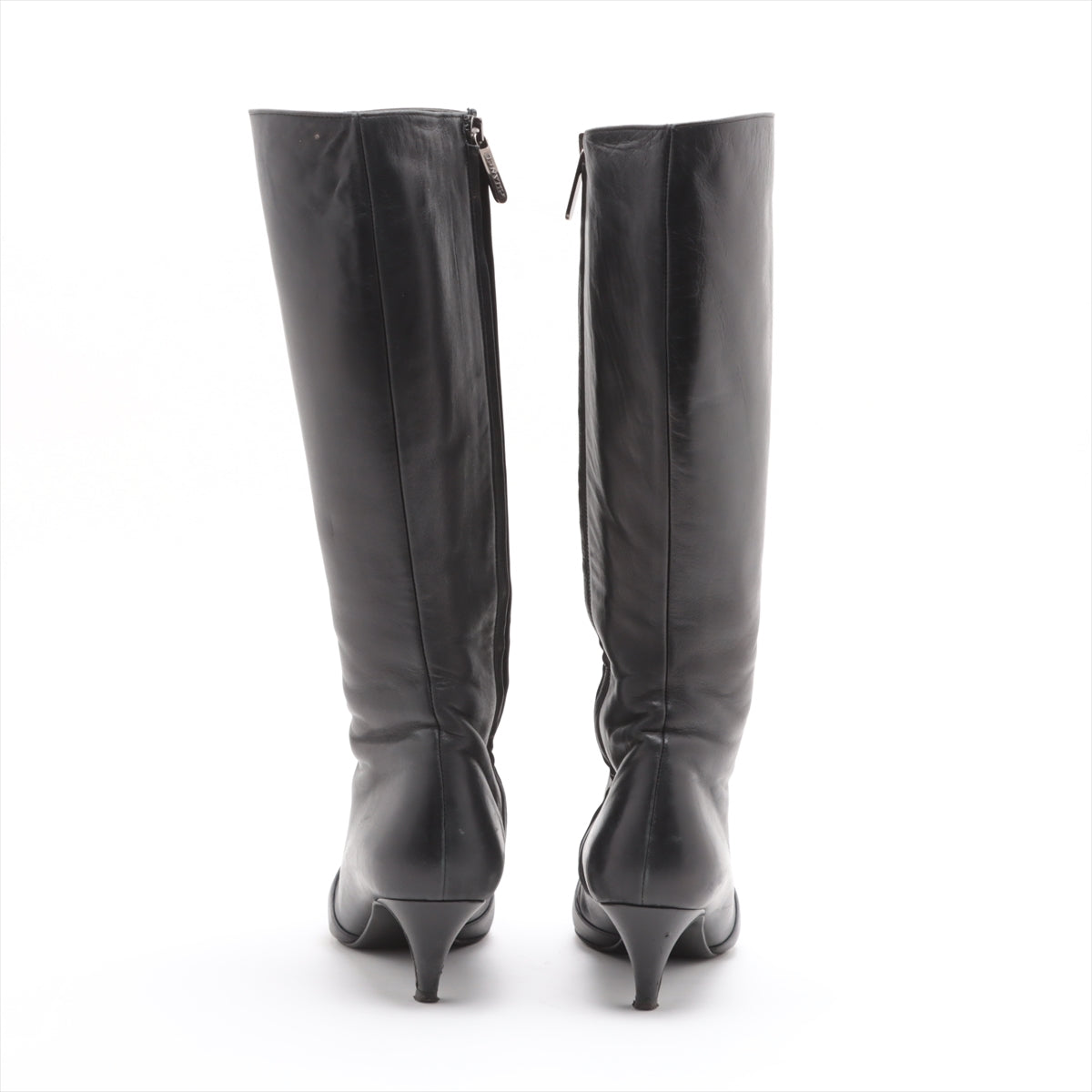 Chanel Leather Long Boots 37  Black Hair Lightweight Yablet