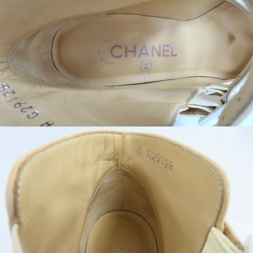 CHANEL Chanel Short Boots G29128 Anchor Strap Pumps Coco Roundto Size 35.5 35ha 22.5cm equivalent Beige x Black x White Heavy  Leather Shoes    Dry Quality Woodwear