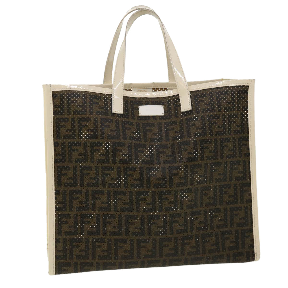 FENDI Zucca Canvas punching Tote Bag Brown Auth
