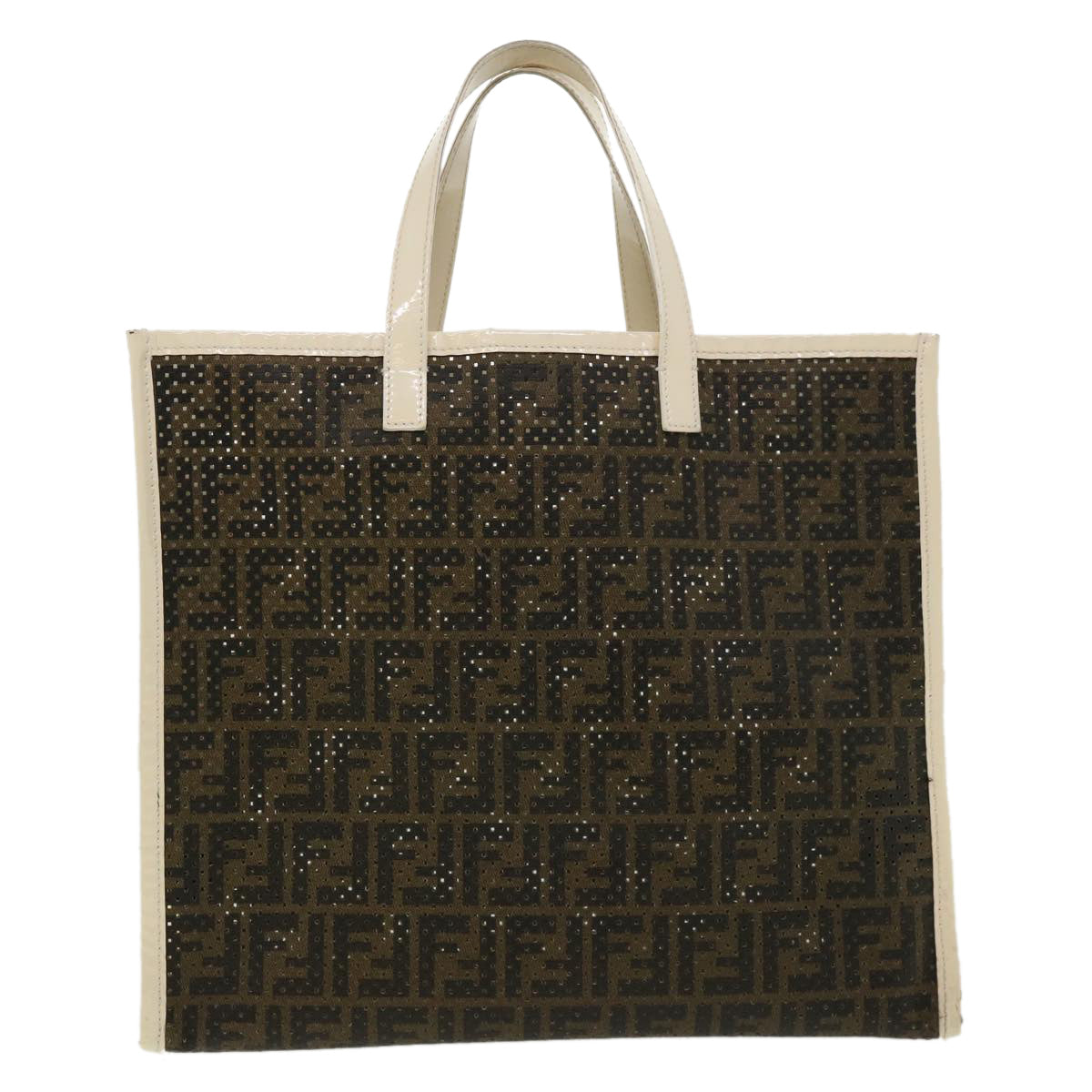 FENDI Zucca Canvas punching Tote Bag Brown Auth