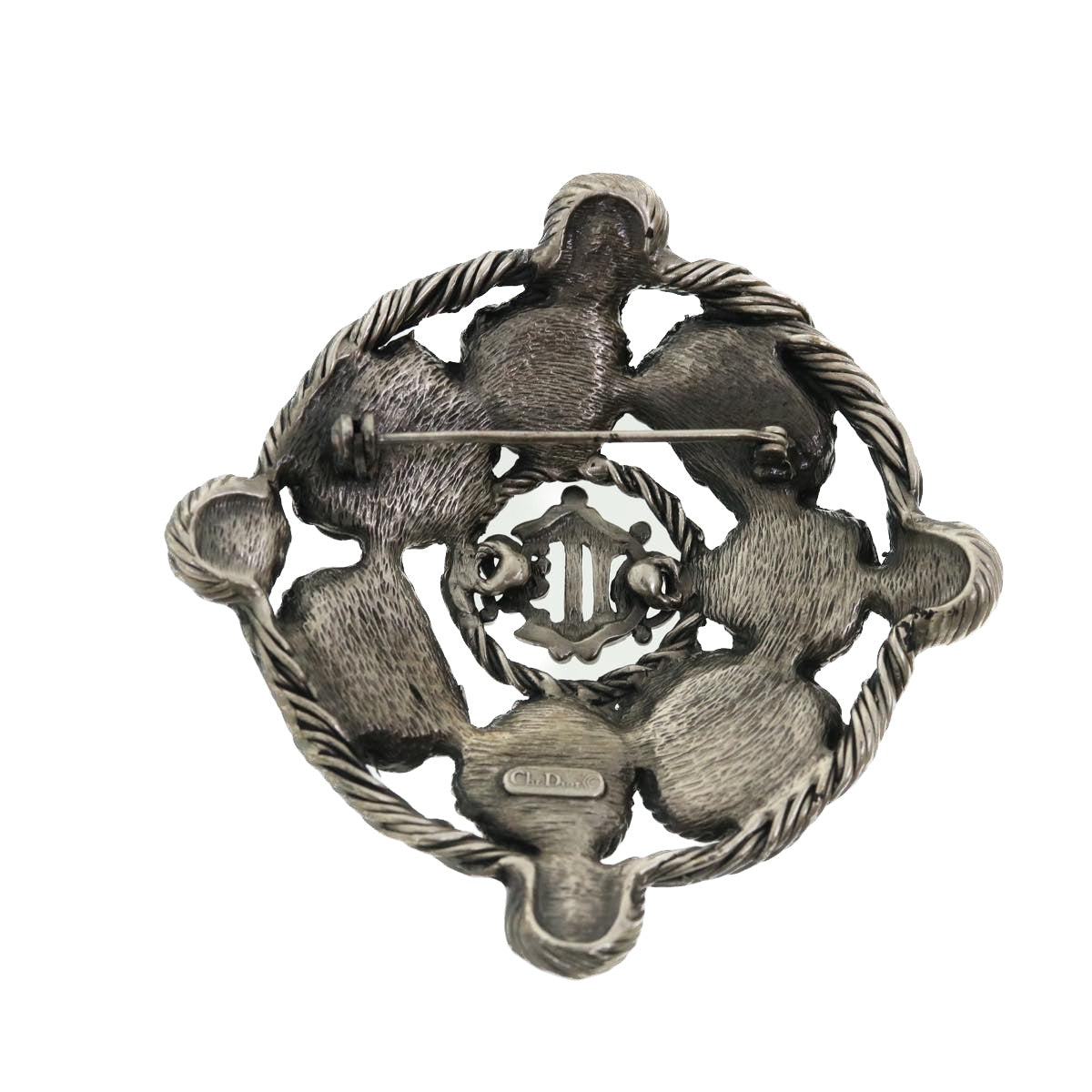 CHRISTIAN DIOR Brooch metal Silver Auth am3560