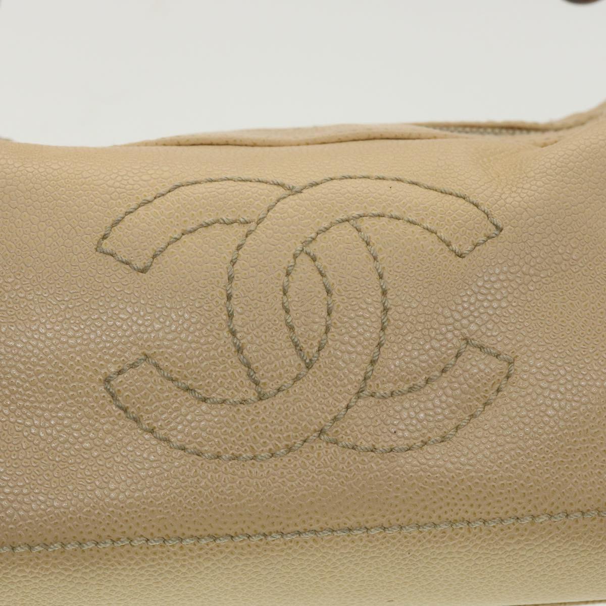 CHANEL Shoulder Bag Caviar Skin Beige CC Auth am3924