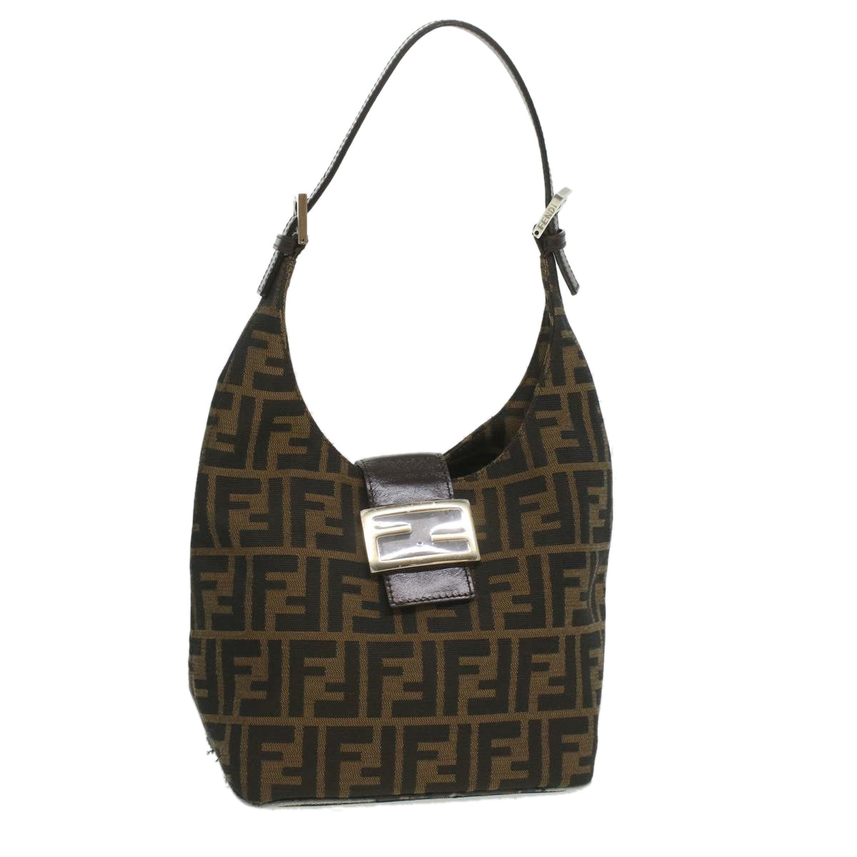 FENDI Zucca Canvas Mamma Baguette Shoulder Bag Nylon Brown Black