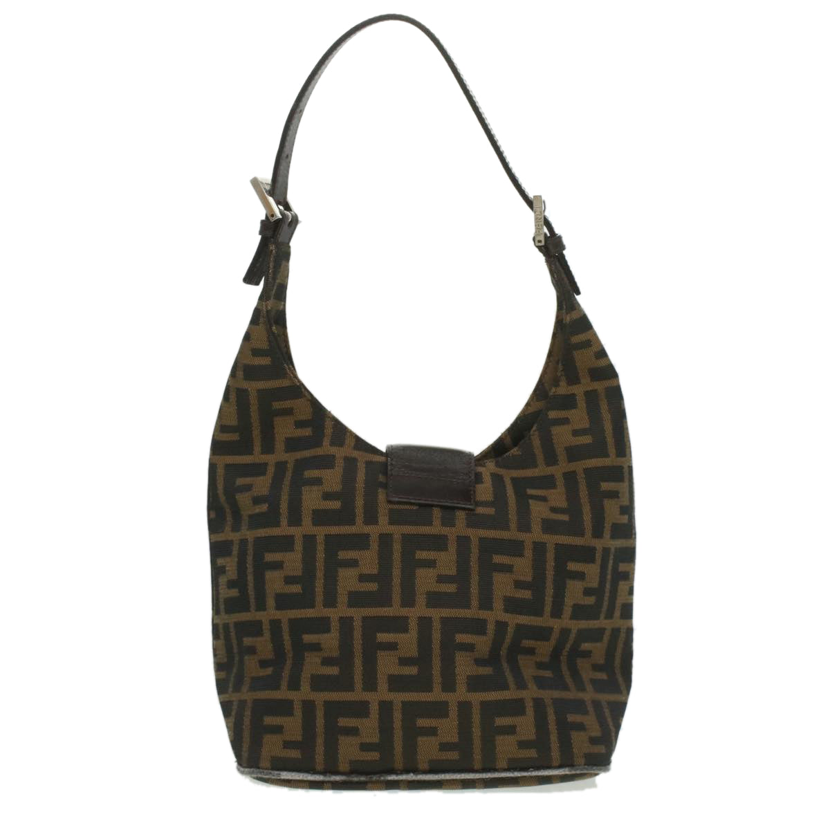 FENDI Zucca Canvas Mamma Baguette Shoulder Bag Nylon Brown Black