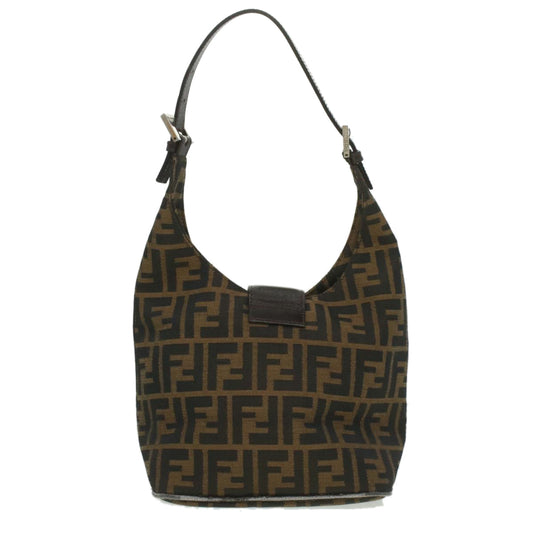 FENDI Zucca Canvas Mamma Baguette Shoulder Bag Nylon Brown Black