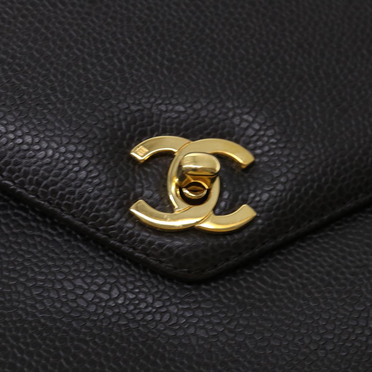 CHANEL Shoulder Bag Caviar Skin Black CC Auth am4067