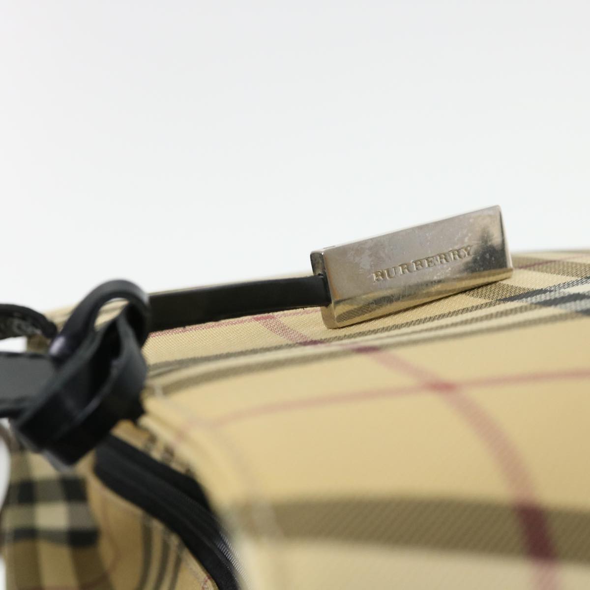 BURBERRY Nova Check Hand Bag Nylon Beige Auth am4079