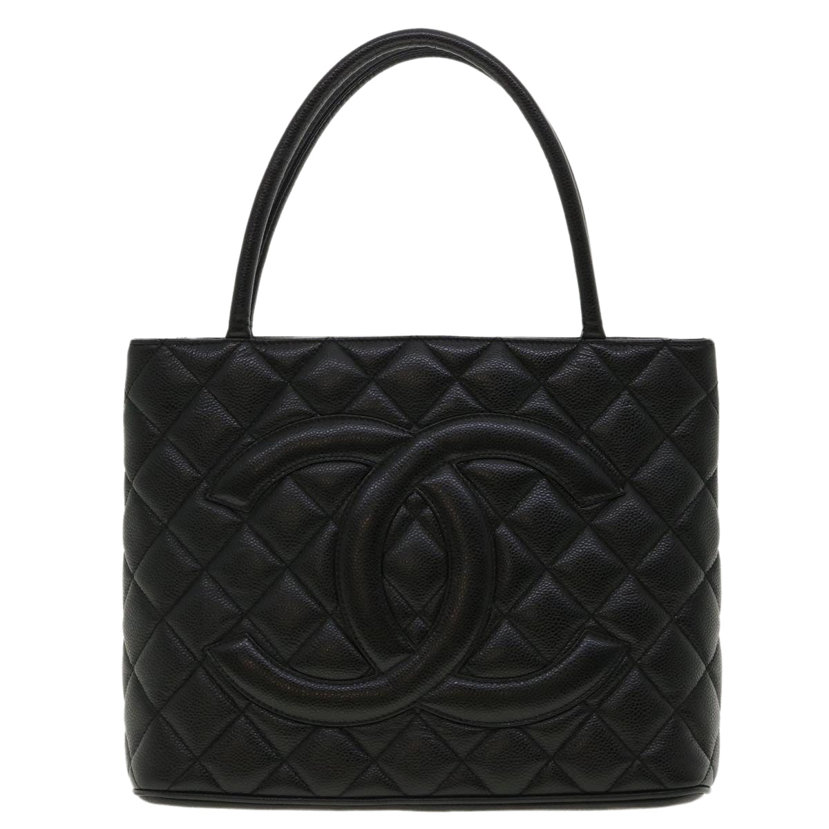 CHANEL Tote Bag Caviar Skin Black CC Auth am4270A