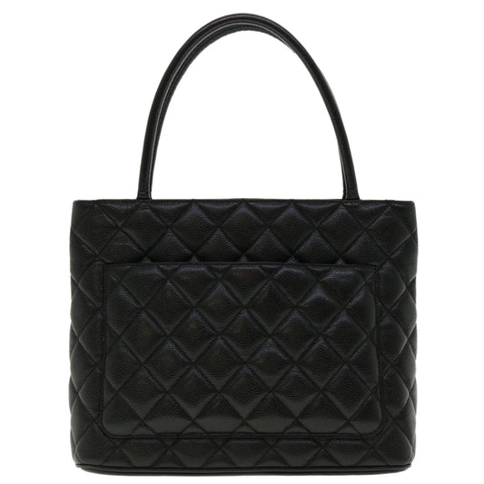 CHANEL Tote Bag Caviar Skin Black CC Auth am4270A