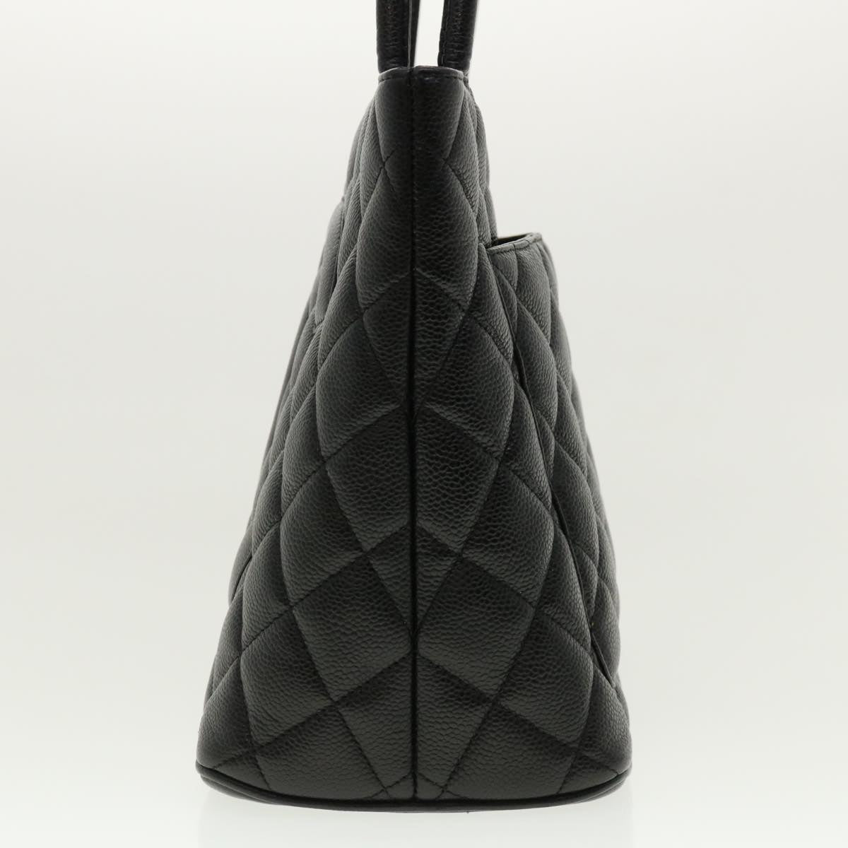 CHANEL Tote Bag Caviar Skin Black CC Auth am4270A