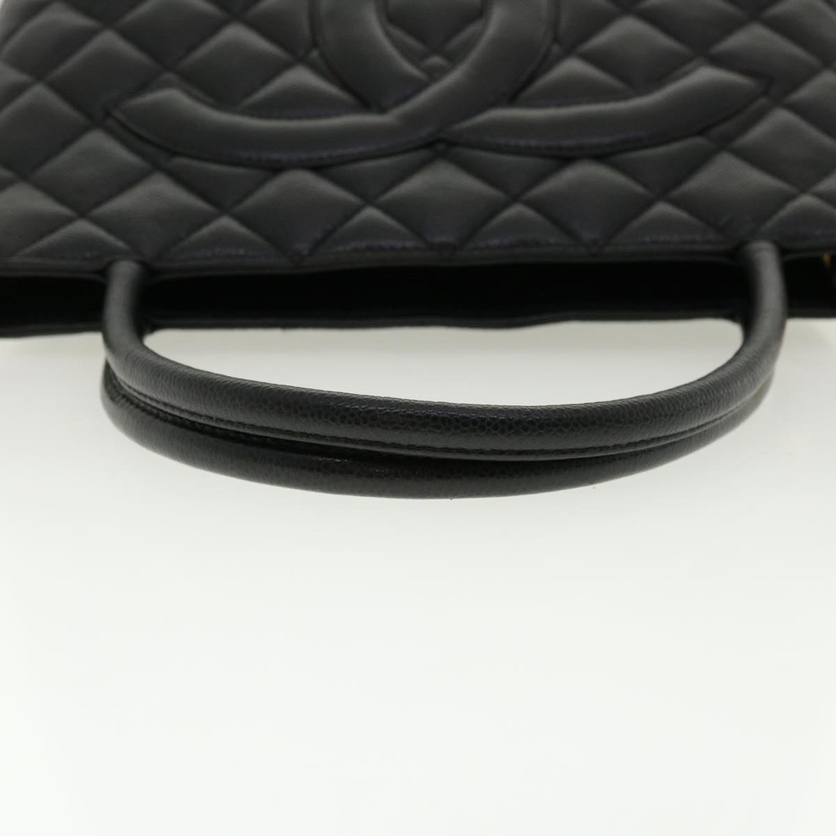 CHANEL Tote Bag Caviar Skin Black CC Auth am4270A