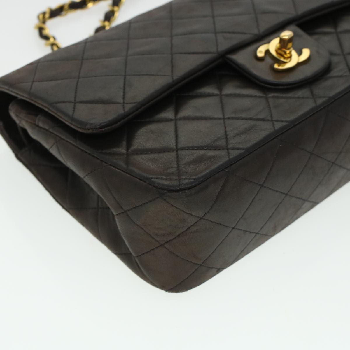 Top Quality Chanel Matelasse Turn Lock Chain Shoulder Bag Lamb Skin Black CC Auth am4540