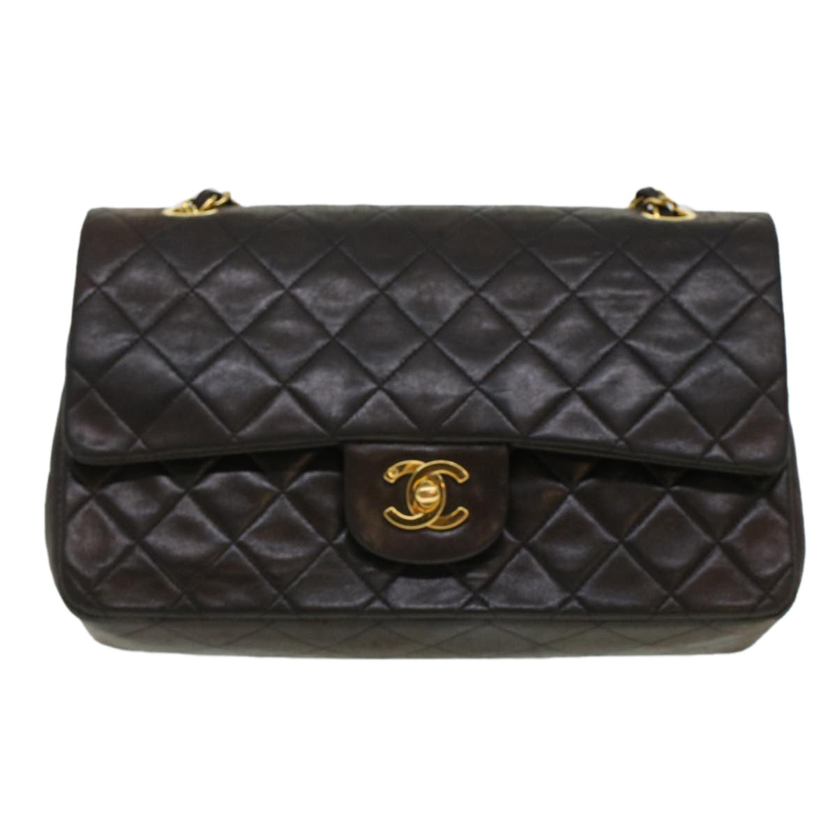 Top Quality Chanel Matelasse Turn Lock Chain Shoulder Bag Lamb Skin Black CC Auth am4540