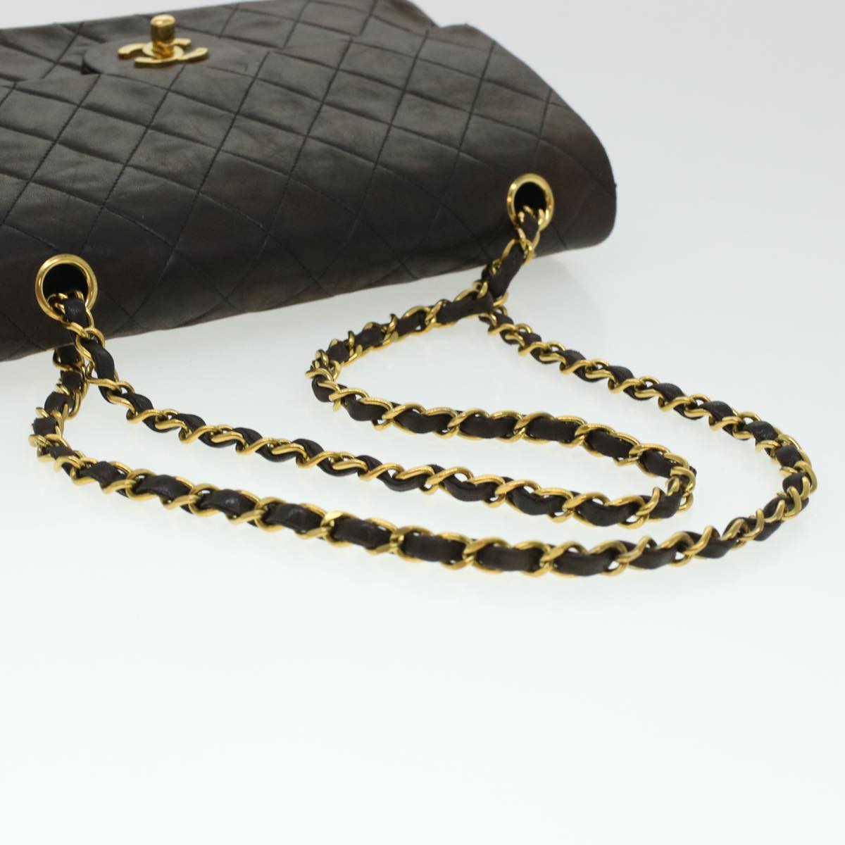 Top Quality Chanel Matelasse Turn Lock Chain Shoulder Bag Lamb Skin Black CC Auth am4540