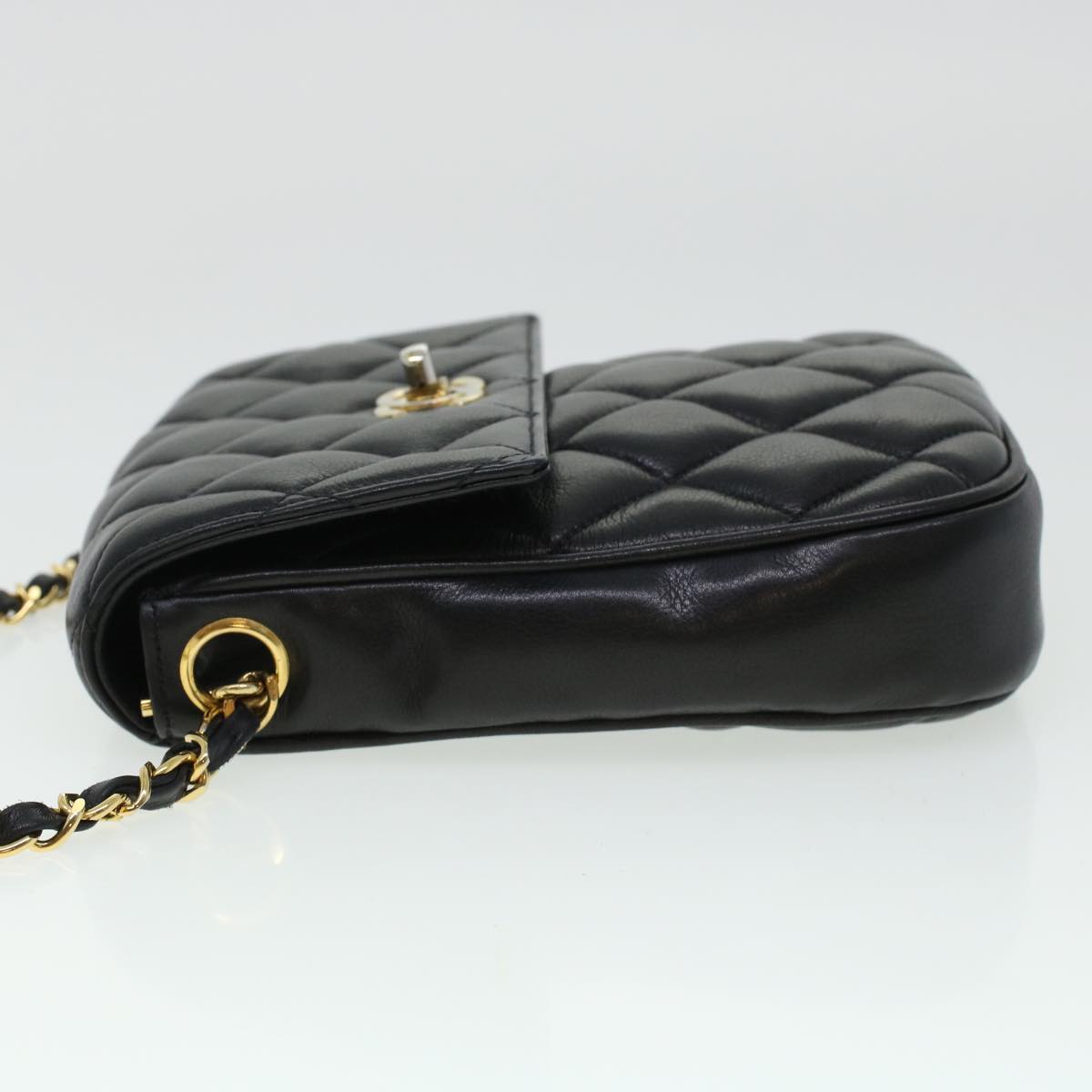 Top Quality Chanel Matelasse Turn Lock Chain Shoulder Bag Lamb Skin Black CC Auth am4542
