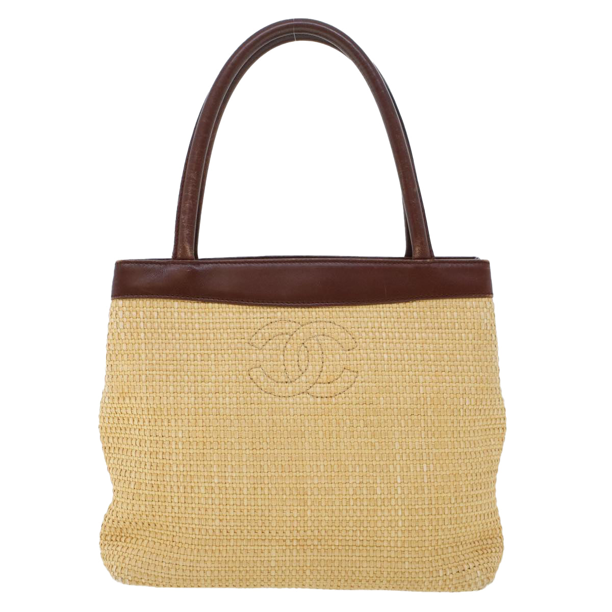 CHANEL Tote Bag Straw Beige CC Auth am4543