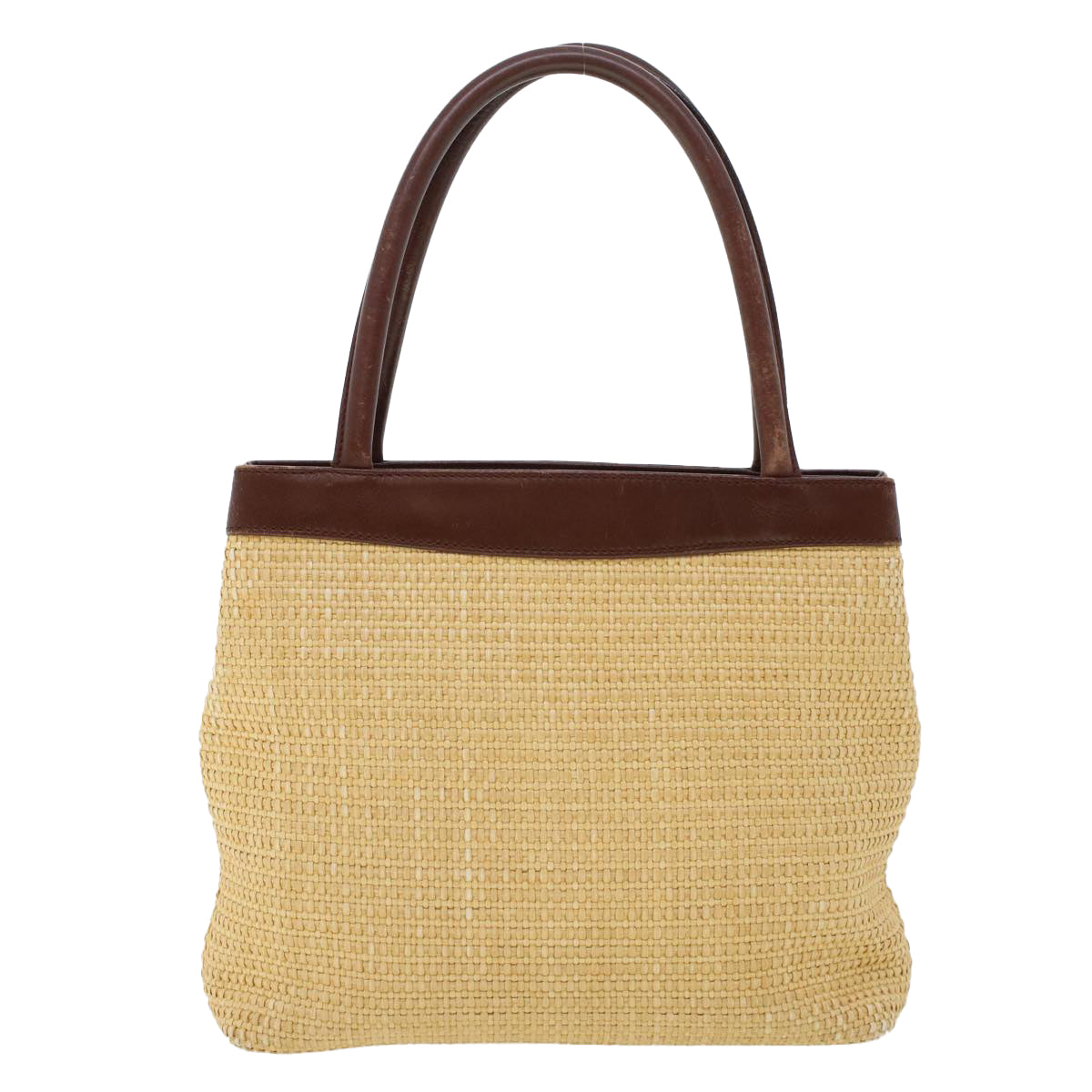 CHANEL Tote Bag Straw Beige CC Auth am4543