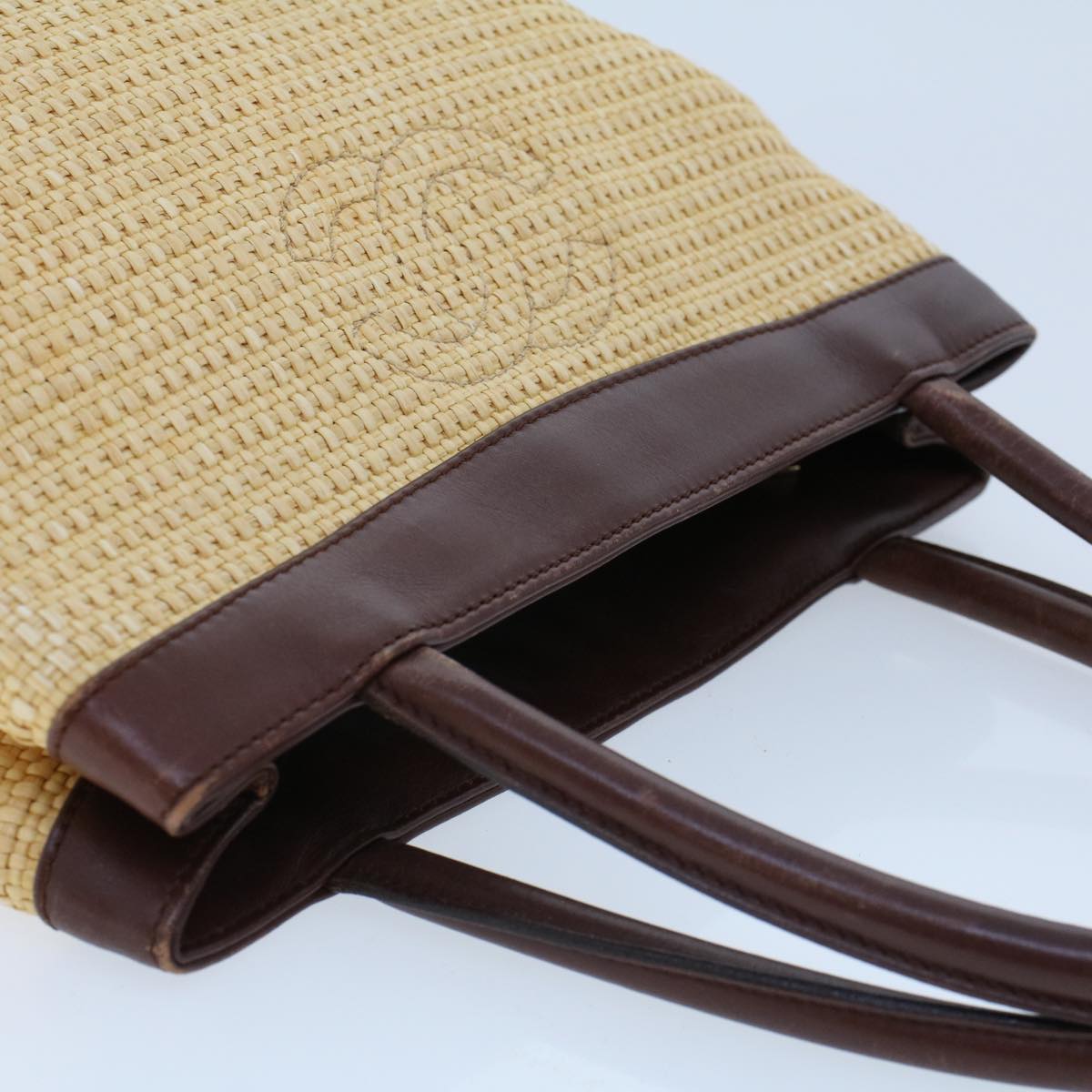 CHANEL Tote Bag Straw Beige CC Auth am4543