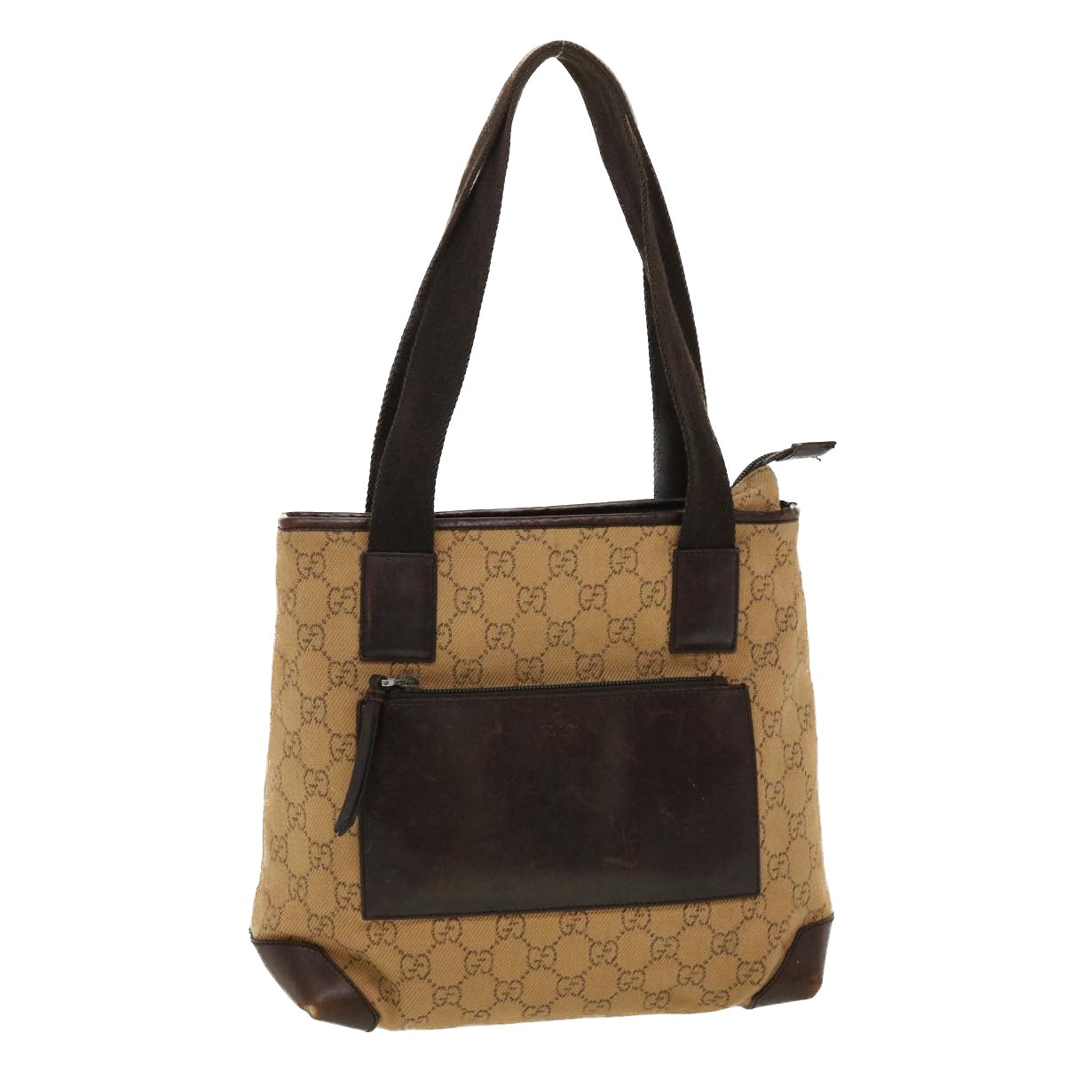 GUCCI GG Canvas Tote Bag Leather Beige 28893  am4545