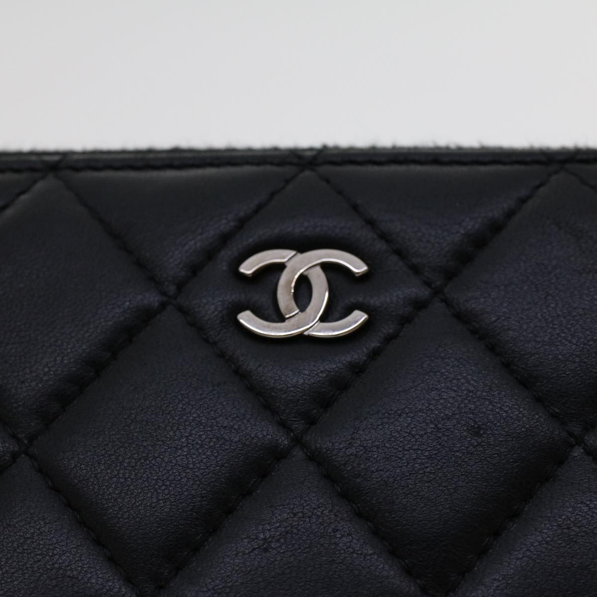 CHANEL Long Wallet Lamb Skin Black CC Auth am4587