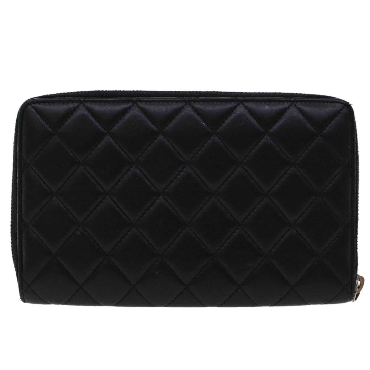 CHANEL Long Wallet Lamb Skin Black CC Auth am4587