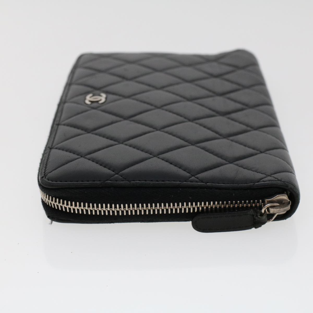 CHANEL Long Wallet Lamb Skin Black CC Auth am4587