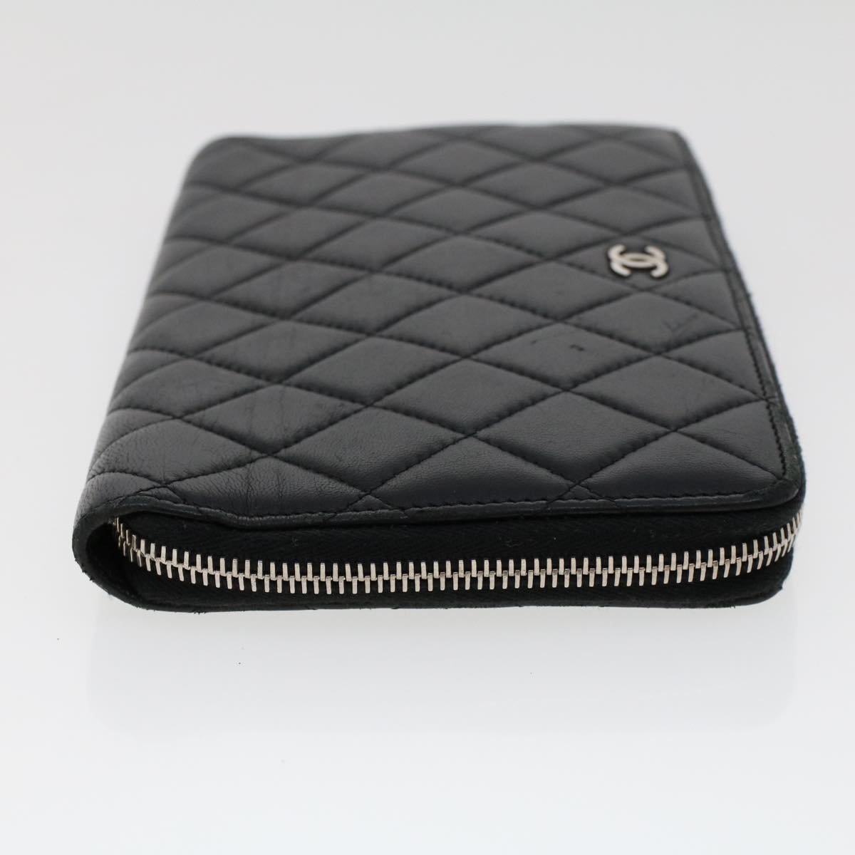 CHANEL Long Wallet Lamb Skin Black CC Auth am4587