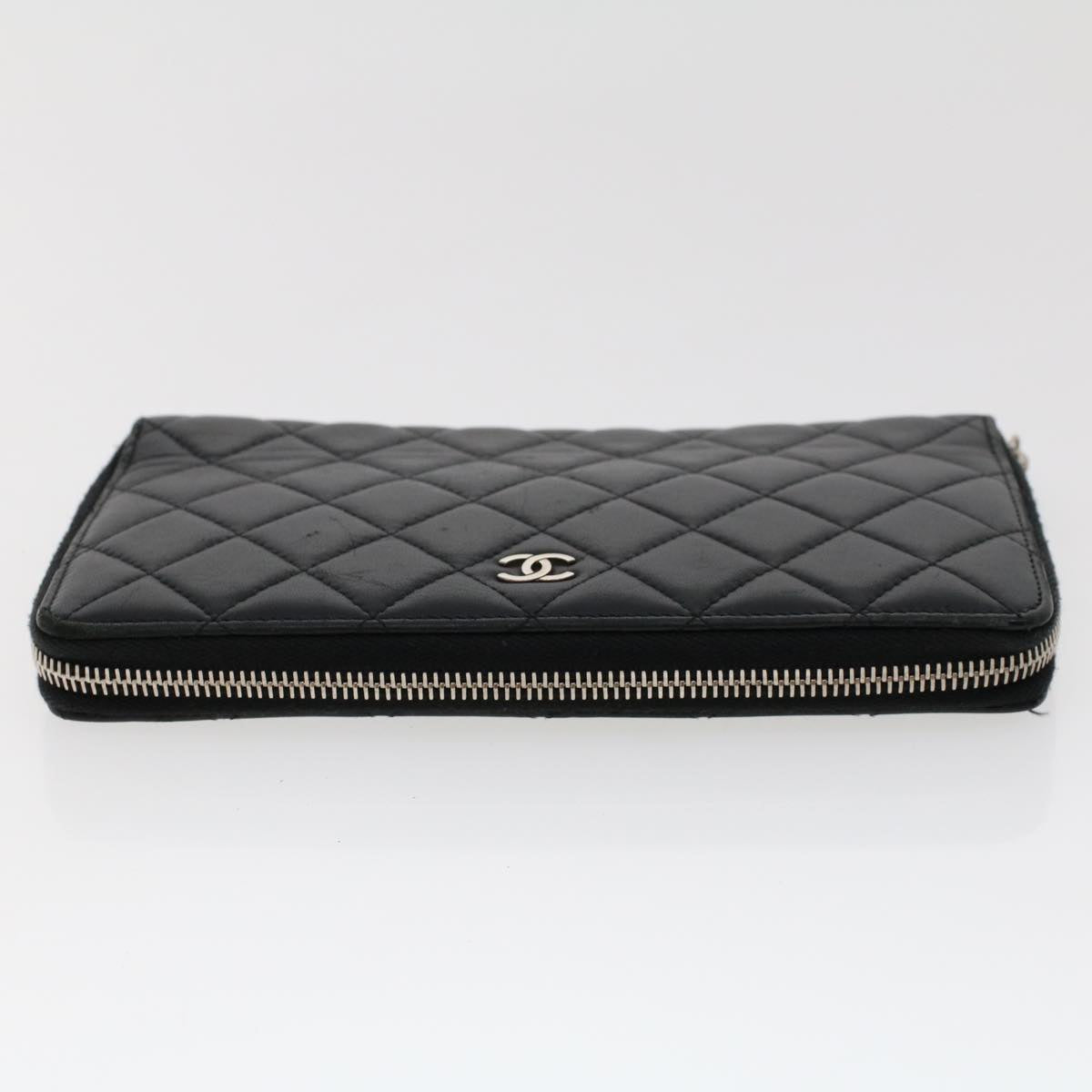 CHANEL Long Wallet Lamb Skin Black CC Auth am4587