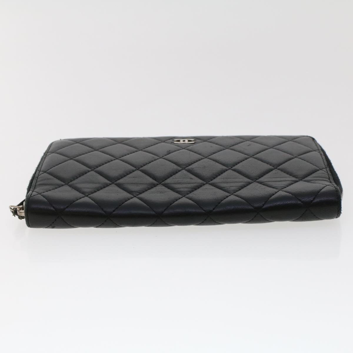 CHANEL Long Wallet Lamb Skin Black CC Auth am4587